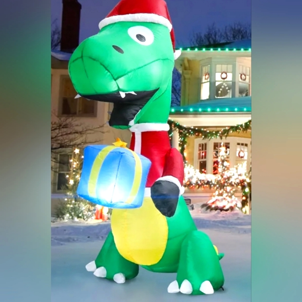 Dinosaur 6ft Christmas Present Inflatable Yard Decoration